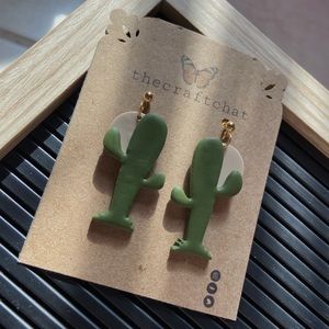 Green cactus polymer clay earrings